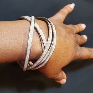 Sterling Silver and Crystal Rhinestone Intertwined 6pc Bangles set